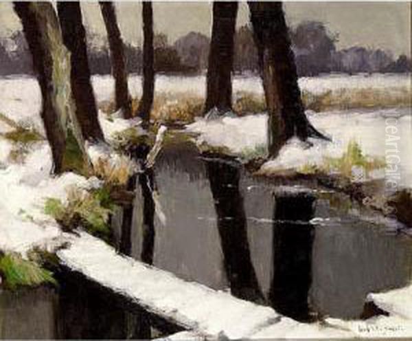 A Winter Landscape Oil Painting by Louis Willem Van Soest