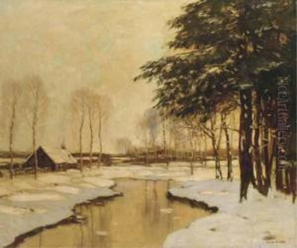 An Atmospheric Winters Day Oil Painting by Louis Willem Van Soest