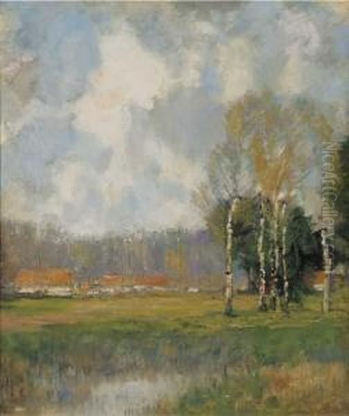 Farmland On A Sunny Day Oil Painting by Louis Willem Van Soest