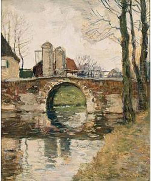 A View Of A Bridge, Laag Soeren Oil Painting by Louis Willem Van Soest