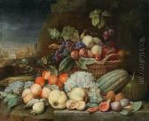 Obststillleben Vor Landschaftlichem Hintergrund Oil Painting by Joris Van Son