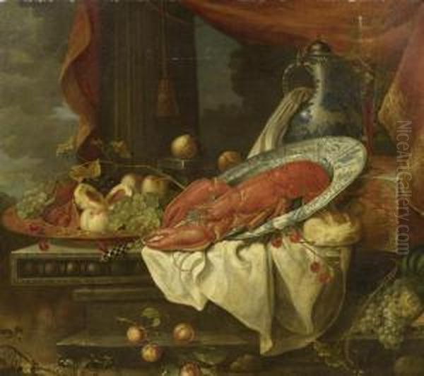 Opulent Still Life With Lobster And Fruit Oil Painting by Joris Van Son