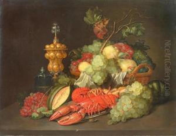 Stilleben Mit Hummer, Fruchten Und Silberpokal. Oil Painting by Joris Van Son