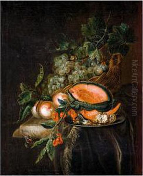 Fruchtestilleben Mit Korb Voller Gruner Oil Painting by Joris Van Son