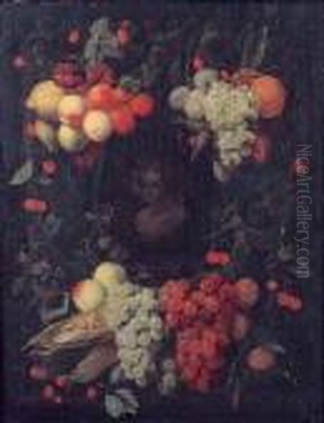 Guirlande De Fruits Entourant Un Buste D'enfant Oil Painting by Joris Van Son