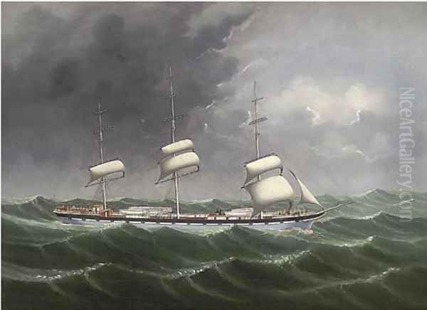 The coolie ship Rhone reefed down in heavy weather Oil Painting by Lai Fong