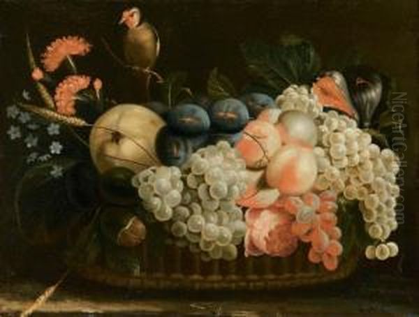 Cesta Di Frutta Con Uccellino Oil Painting by Joris Van Son