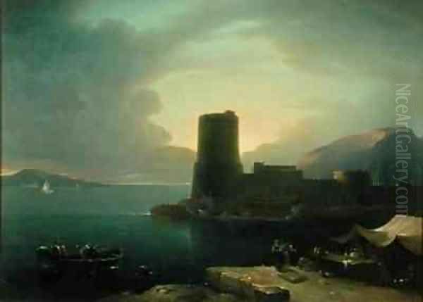 The Promontory of Posilipio in the Bay of Naples with Mount Vesuvius in the Background Oil Painting by Robert Freebairn