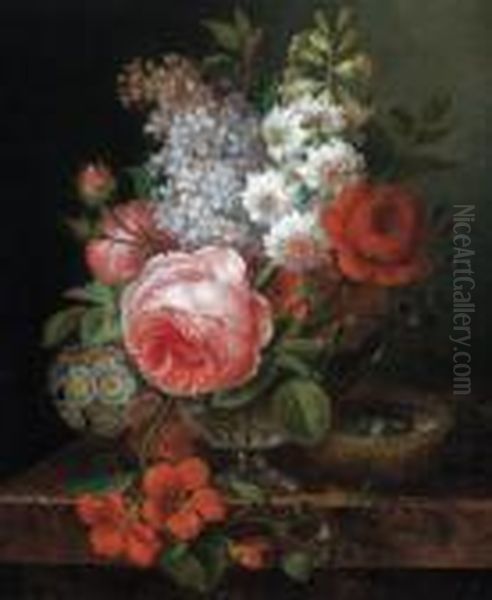 Blumenstraus In Einer Glasernen Vase Oil Painting by Cornelis van Spaendonck