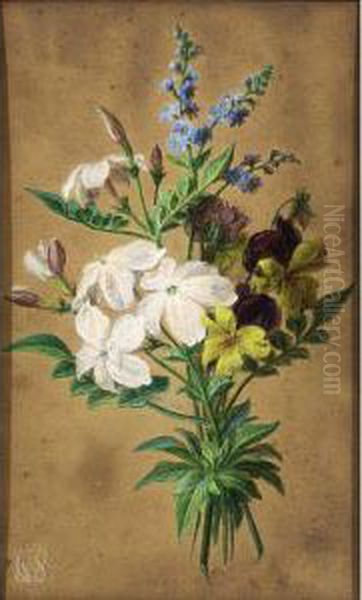 A Bunch Of Flowers; Jasmine, Forget-me-nots And Violets Oil Painting by Cornelis van Spaendonck