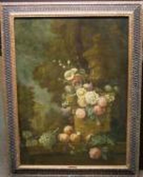 Floral Still Life With Urn In A Landscape Oil Painting by Cornelis van Spaendonck