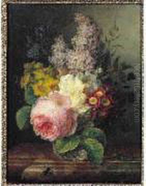 Nature Morte Au Bouquet De Fleurs Sur Un Entablement De Marbre Oil Painting by Cornelis van Spaendonck