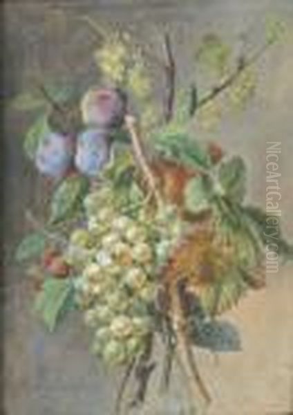 Nature Morte Aux Raisins, Framboises Et Prunes Oil Painting by Gerard Van Spaendonck