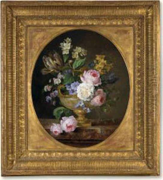 A Still Life Of Flowers In A Vase On A Ledge Oil Painting by Gerard Van Spaendonck