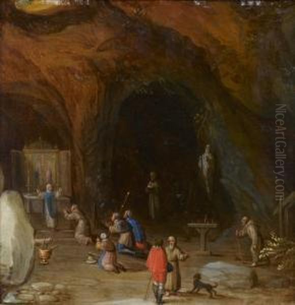 Pelerins Dans Une Grotte Oil Painting by Adriaan van Stalbemt