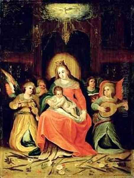 The Virgin Mary with Child and Music playing Angels Oil Painting by Frans II the Younger