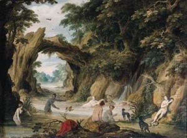 Diana And Her Nymphs Bathing After The Chase Oil Painting by Adriaan van Stalbemt