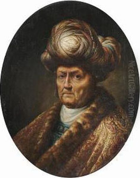 Portrait Of A Man, Small-bust-length, In A Turban And Oriental Costume Oil Painting by An Adriansz Van Staveren