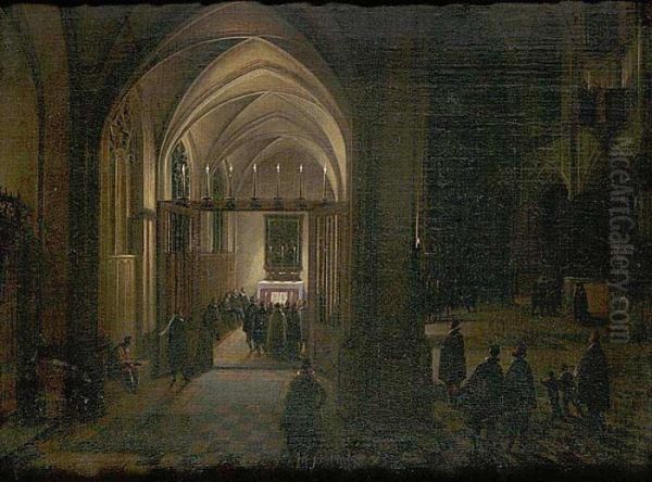 A Church Interior Oil Painting by Hendrick van, the Younger Steenwyck