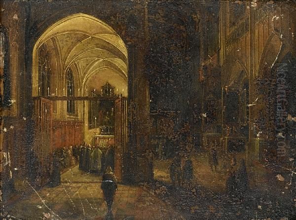 Priests Reading Mass In A Church Interior Oil Painting by Hendrick van, the Younger Steenwyck