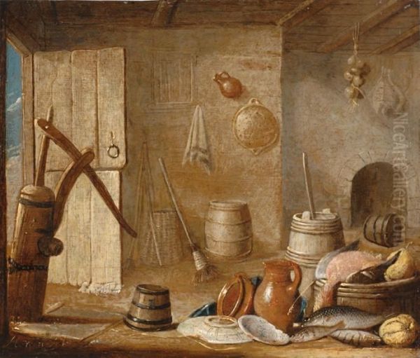 A Barn Still Life Oil Painting by Hendrick van, the Younger Steenwyck