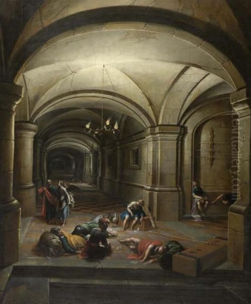 The Release Of Saint Peter From Prison. Oil Painting by Hendrick van, the Younger Steenwyck