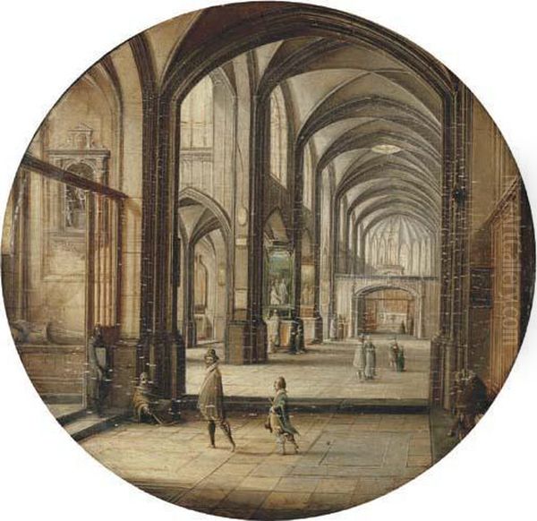 The Interior Of A Cathedral With Gentlemen And Beggars Oil Painting by Hendrick van, the Younger Steenwyck