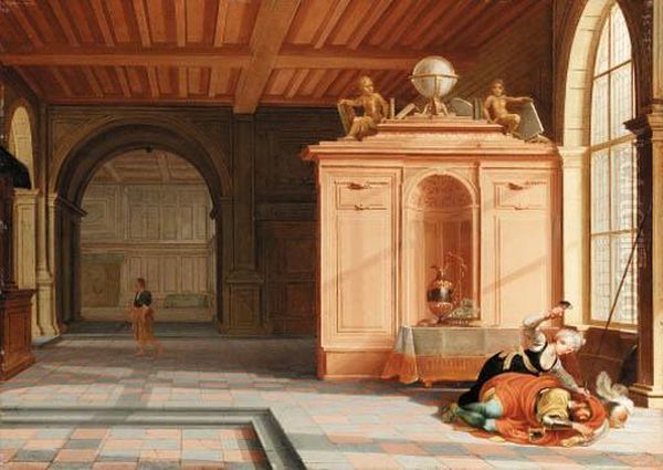 The Interior Of A Palace With Jael And Sisera Oil Painting by Hendrick van, the Younger Steenwyck