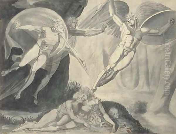 Satan starting from the touch of Ithuriel's spear Oil Painting by Fuseli, Henry (Fussli, Johann Heinrich)