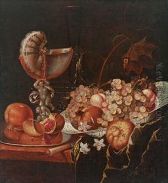 Natura Morta Con Frutti E Una Copparicavata Da Un Nautilo Oil Painting by Juriaen van Streeck