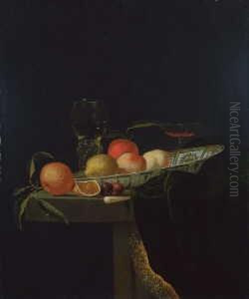 Fruchtestilleben. Pfirsiche Und 
Orangen In Einer Wan-li-schale, Daneben Ein Venezianisches Glas Oil Painting by Juriaen van Streeck