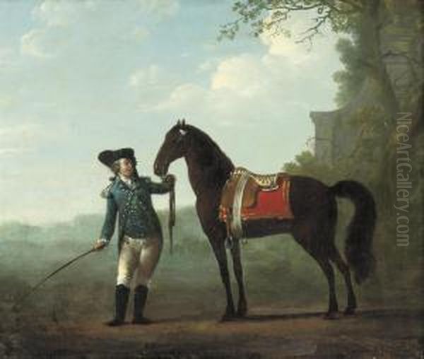 A Rider With His Horse In A Landscape Oil Painting by Abraham van, I Strij