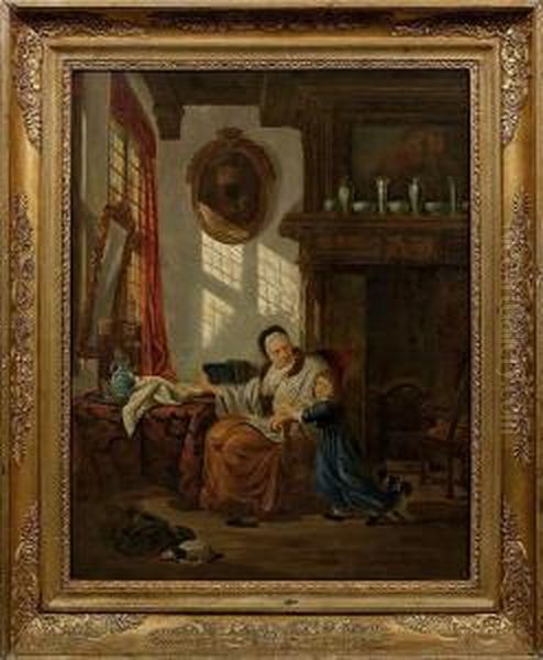 Interieurszene Mitgrosmutter Und Enkelin Oil Painting by Abraham van, I Strij