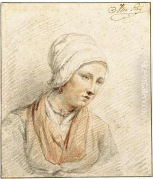 Head And Shoulders Study Of A Young Woman In A Bonnet Oil Painting by Abraham van, I Strij