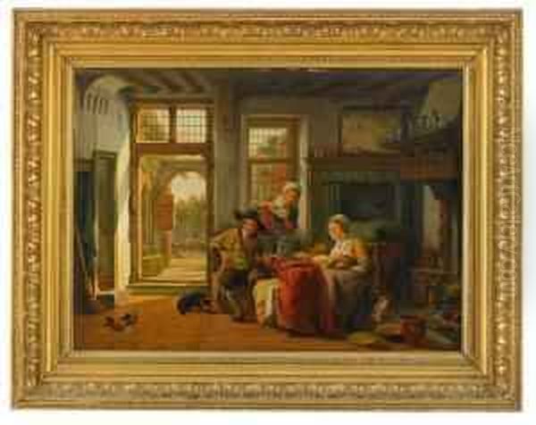 Interior Med Familjescen Oil Painting by Abraham van, I Strij