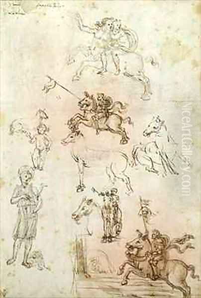 Sheet of studies with a Horse Nessus and St Jerome Oil Painting by Francesco di Simone da Fiesole Ferrucci