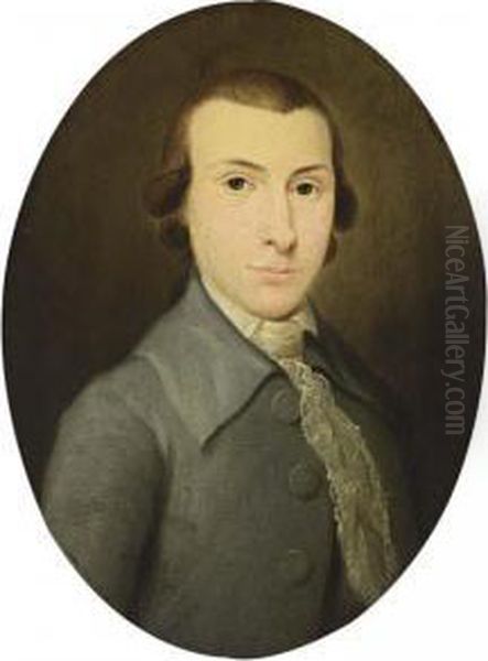 A Portrait Of Petrus Diederich 
Backer, Aged 18, Bust Length, Wearing A Grey Blue Waist Coat With White 
Chemise And A Wig Oil Painting by Abraham van, I Strij