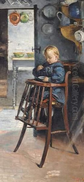 Kindje In Kinderstoel (1905) Oil Painting by Guillaume Van Strydonck