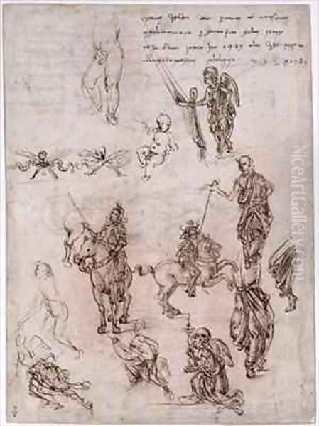 Sheet of studies with riding armed warriors Oil Painting by Francesco di Simone da Fiesole Ferrucci