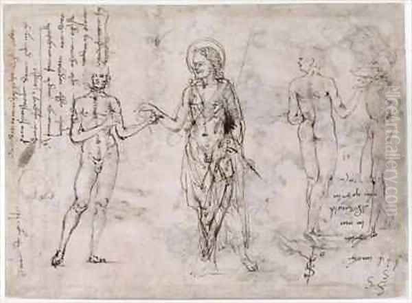 Sheet of studies with standing men St John the Baptist Oil Painting by Francesco di Simone da Fiesole Ferrucci