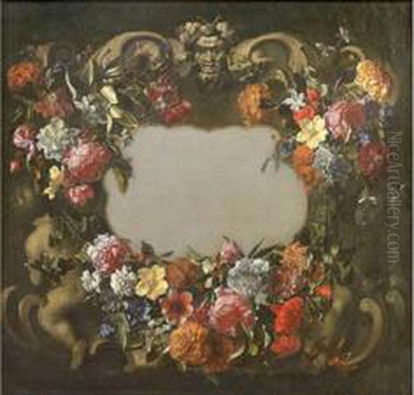 Guirlande De Fleurs Sur Un Bas-relief Oil Painting by Jan Philip van Thielen