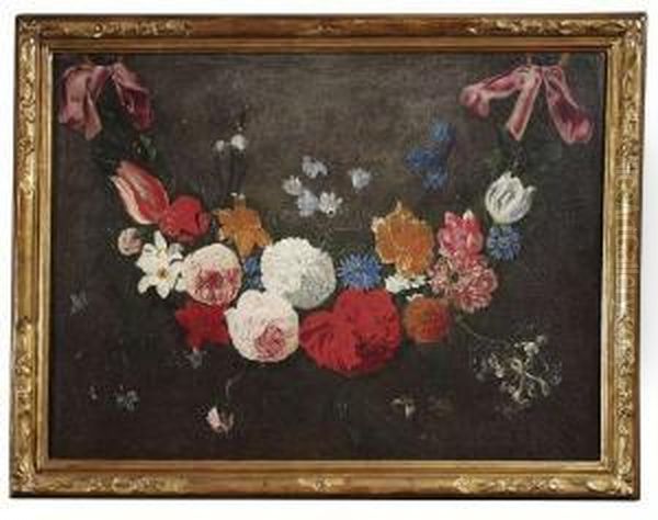 A Garland Of Flowers. Oil/canvas/canvas Oil Painting by Jan Philip van Thielen