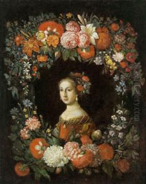 Ritratto Di Una Giovane Signora Con Una Corona Di Fiori Oil Painting by Jan Philip van Thielen