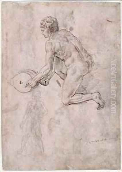 Sheet of studies with a kneeling man holding bellows Oil Painting by Francesco di Simone da Fiesole Ferrucci