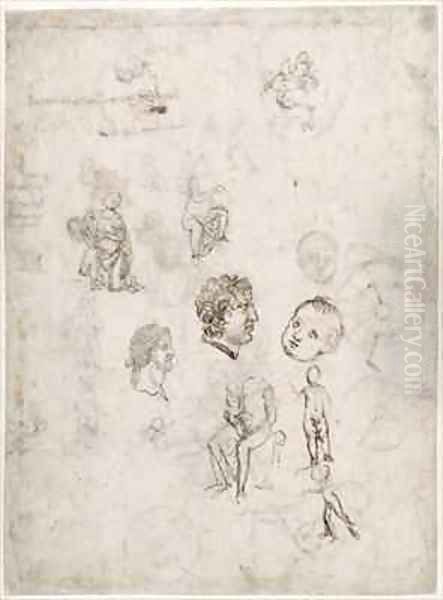 Sheet of studies with heads rider and figures Oil Painting by Francesco di Simone da Fiesole Ferrucci