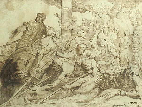 Ulysses And His Men On The River Styx (afterprimaticcio) Oil Painting by Theodor Van Thulden