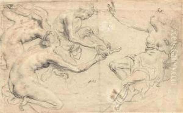 Study Of The Bathing Diana, Surprised By Actaion Oil Painting by Theodor Van Thulden