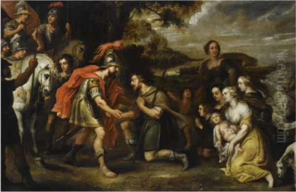 The Reconciliation Of Jacob And Esau Oil Painting by Theodor Van Thulden