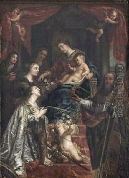 Zugeschrieben
Throhnende Maria Mit Christusknaben Und Heiligen. Oil Painting by Theodor Van Thulden