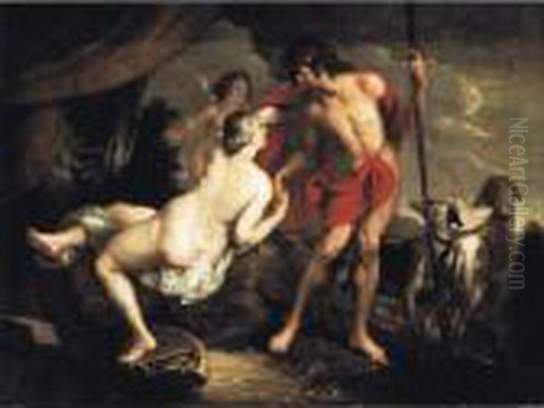 Venus And Adonis Oil Painting by Theodor Van Thulden